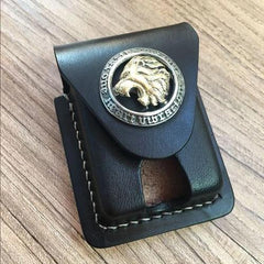 Handmade Coffee Wolf Leather Mens Armor Zippo Lighter Case Zippo Lighter Holder with Belt Loop for Men