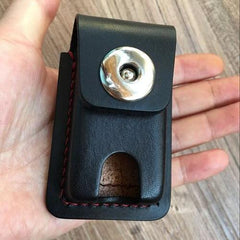 Handmade Black Leather Mens Slim Zippo Lighter Case Black Slim Zippo Lighter Holder with Belt Loop for Men